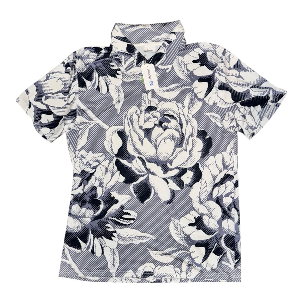NWT Sleepys by Sealy Men’s Floral Performance Polo Shirt L in Blue & White